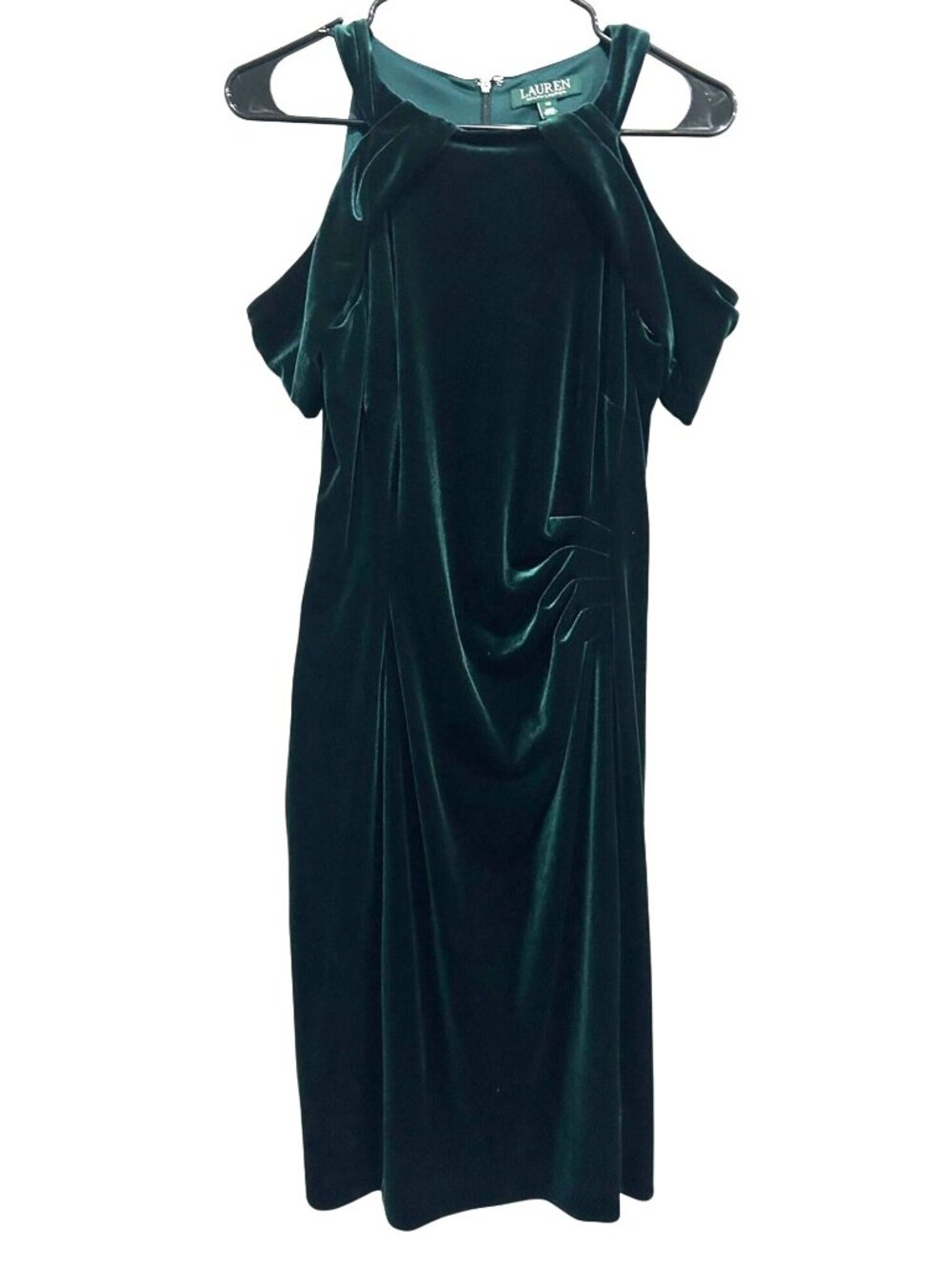 Lauren Ralph Lauren 10 Green Velvet Cold Shoulder Dress Gothic Romantic Goth